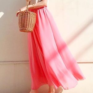 Candy Pink Chiffon Maxi Skirt